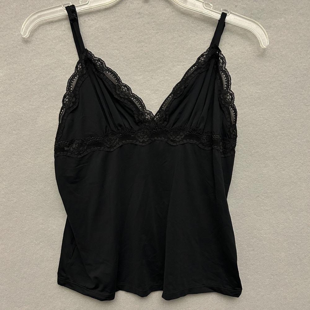 Gilligan & O'Malley Women L Camisole Black Y2K Whimsigoth Lace Trim VTG 90s Tank